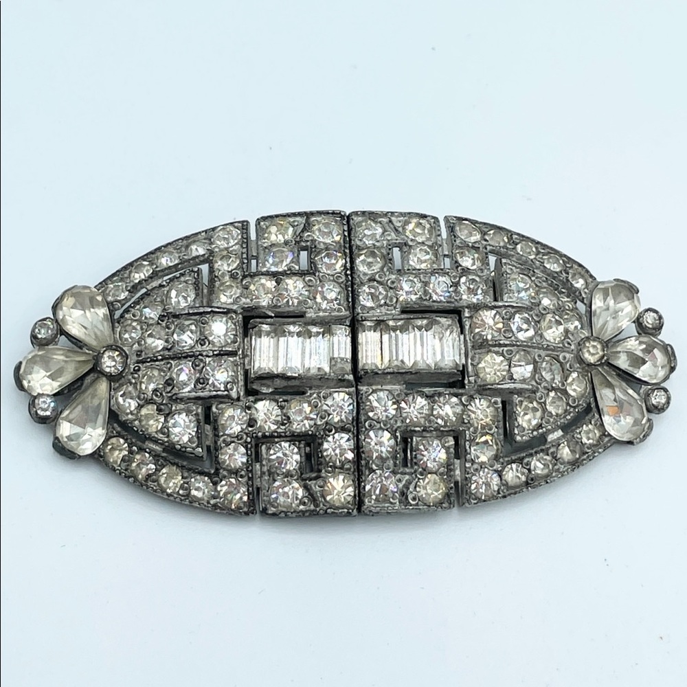 Antique Polcini Rhinestone Duette Brooch Pin Dress Clips
